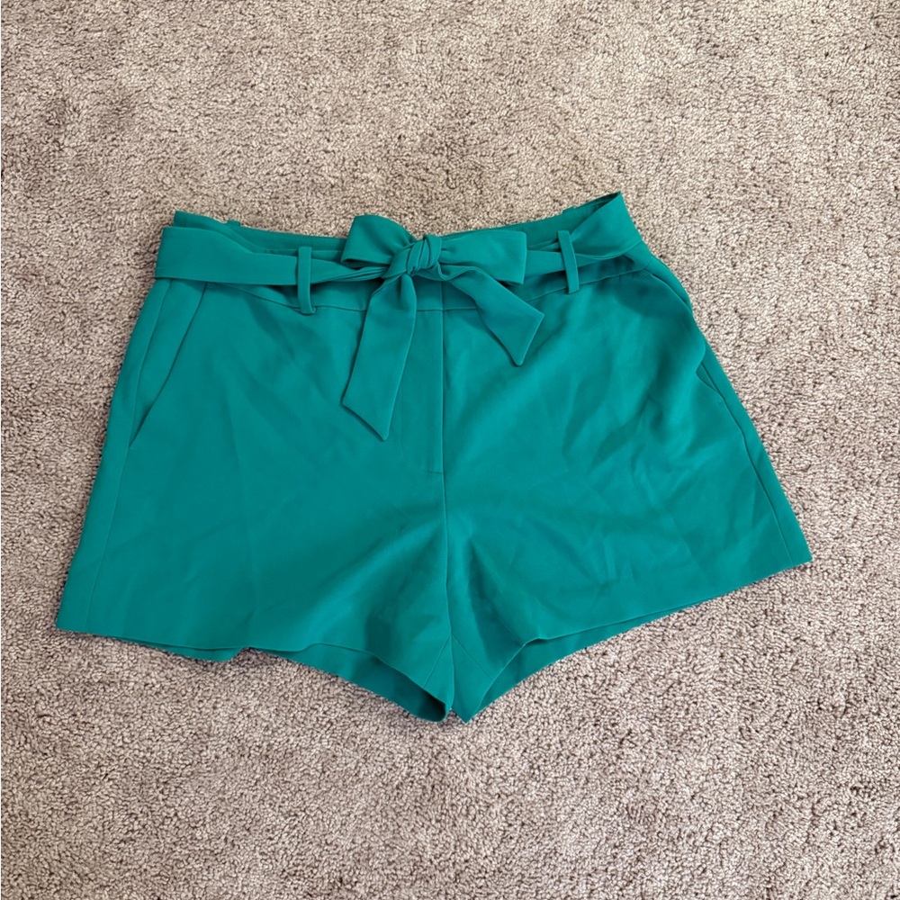 Ann Taylor Shorts Women size 12 Teal High Waist Sash Belt Slack Bottom Casual